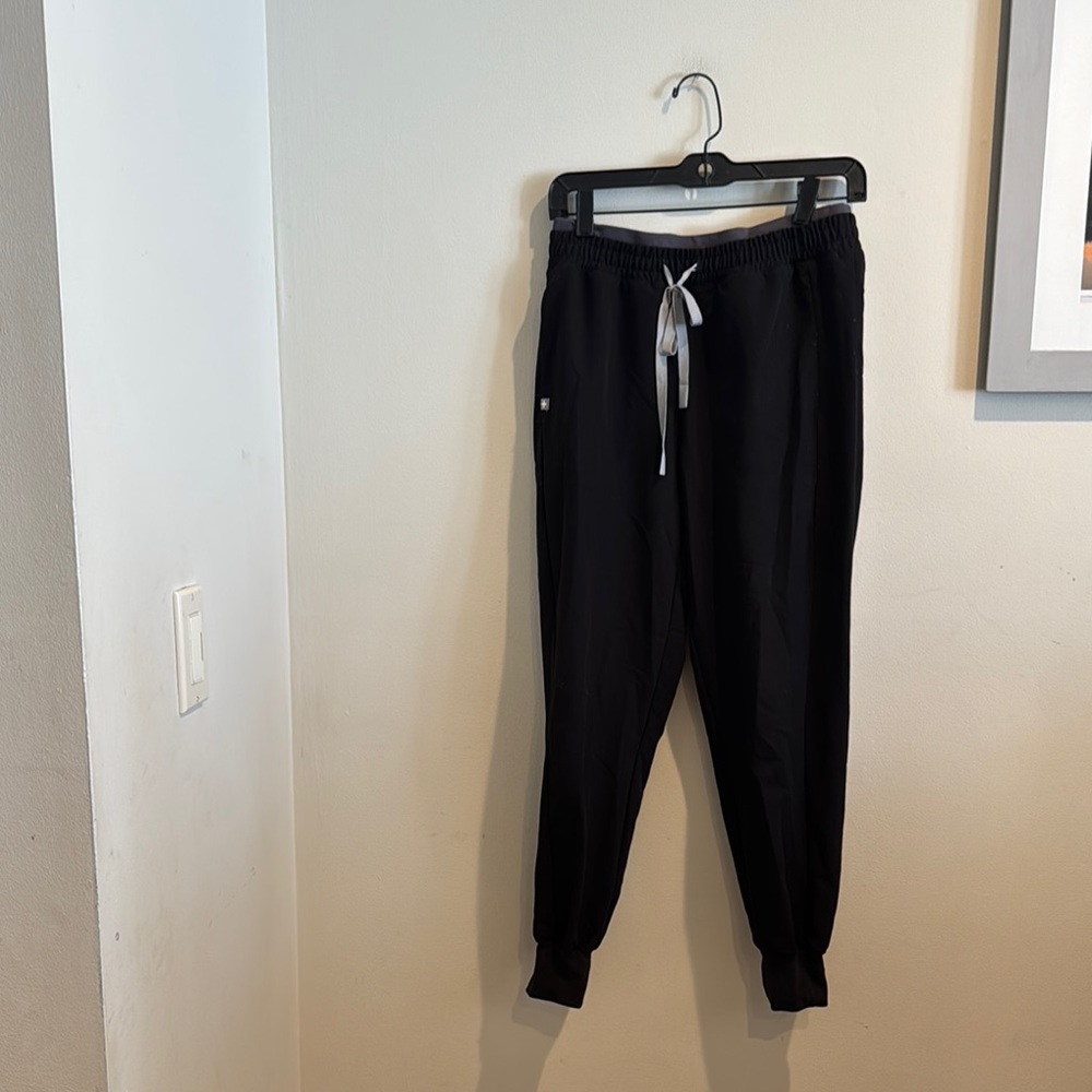 Figs Black Track Joggers with Gray Drawstring